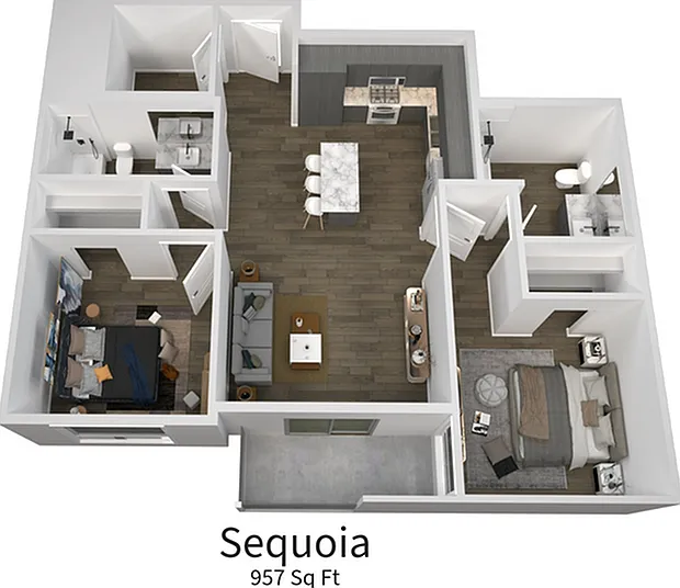 Experience the elegant layout of the Sequoia apartment with optimal space utilization and contemporary design. Experience the elegant layout of the Sequoia apartment with optimal space utilization and contemporary design.