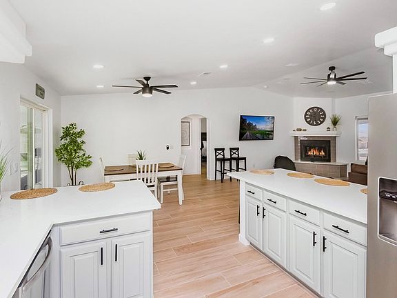 Kitchen opens up to dining and living room