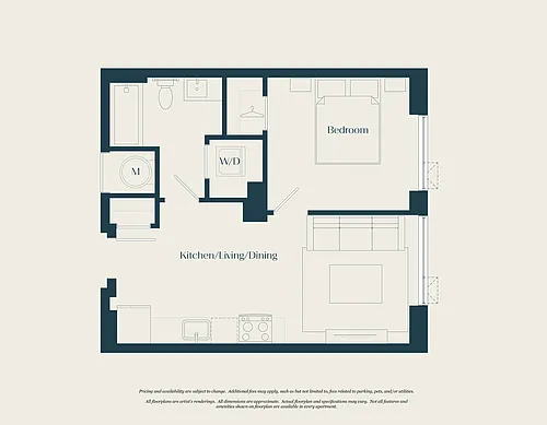 Floor plan 1 Bed - 1 Bath | AJ1