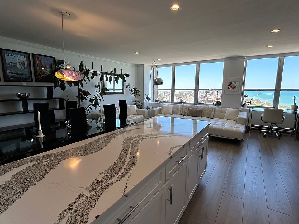 Condo Kitchen counter, view to windows