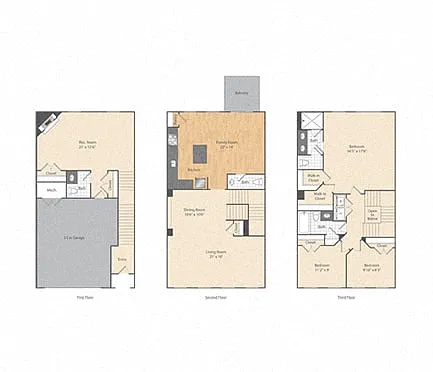 Floor plan 3 Bed/2.5 Bath Townhome-C1TH