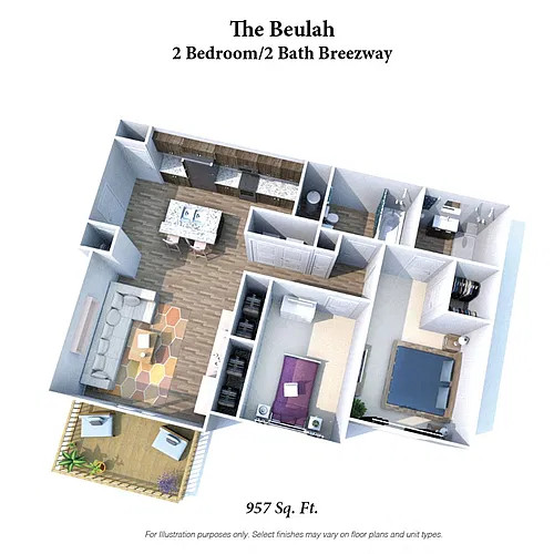 Floor plan The Beulah: 2 Bed, 2 Bath