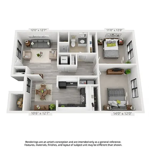 Floor plan 2 Bedroom 1 Bath