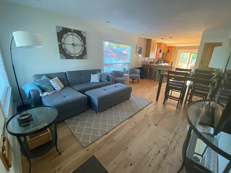 Open floorplan with a cozy living room and modern feel.