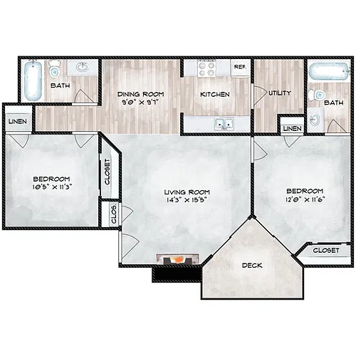 Floor plan Two Bedroom Two Bath