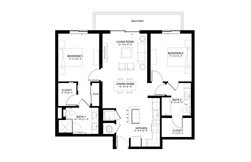 Floor plan 2 Bed/2 Bath-B3