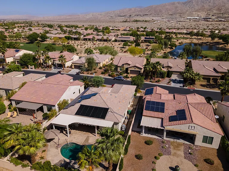 Northerly bird's eye view from rear of property. Monthly expense saving (Photovoltaic) "solar" panels for producing your own electricity!