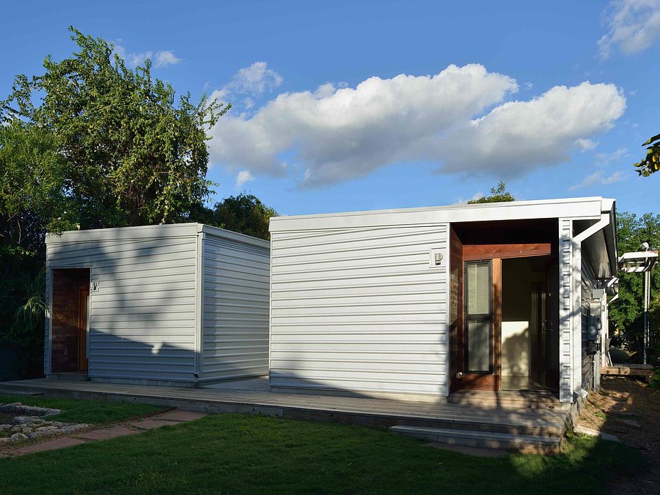 The rear of the duplex with entry to both units.