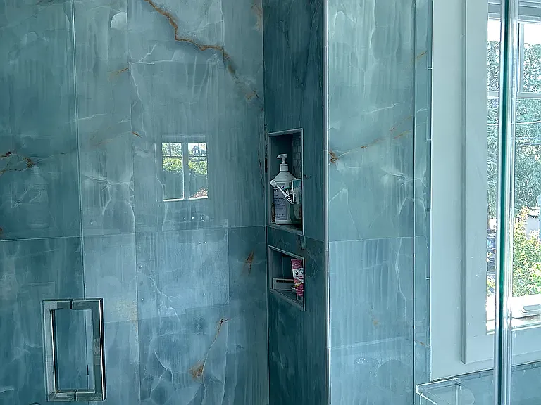 Master bathroom - glass enclosed shower