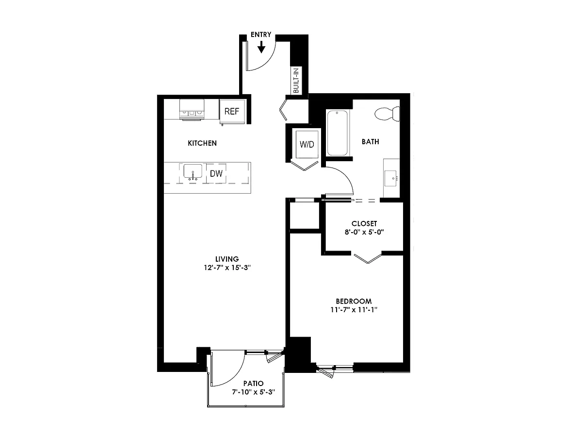 Floor plan 1 Bed/1 Bath - D
