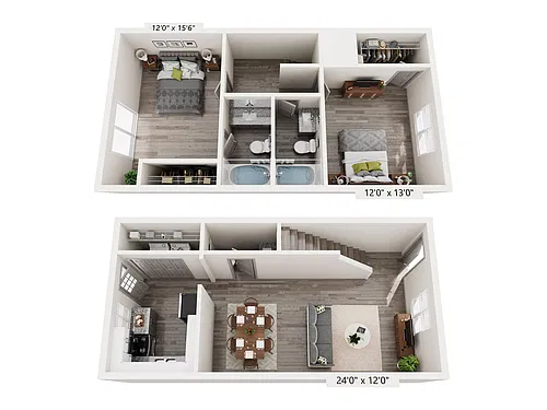 Floor plan 2 Bedroom 2.5 Bath T Renovated
