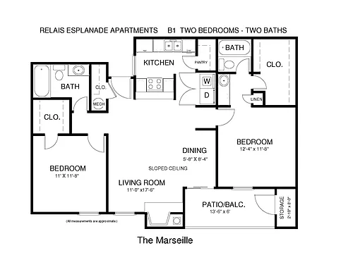 Floor plan Two Bedroom Marseilles - Call for Availability