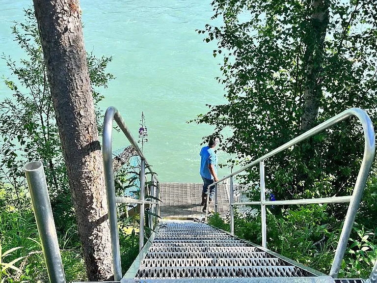 River access stairs to fishing dock