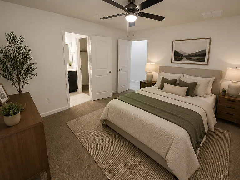 First Floor Bedroom includes ensuite bath and walk-in closet - Virtually Furnished