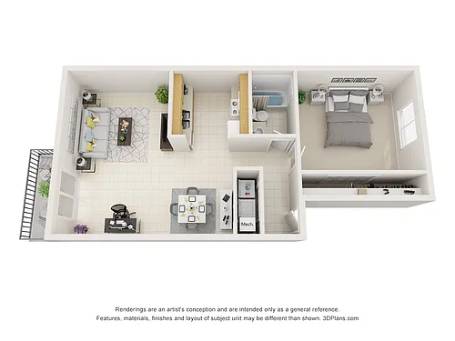 Floor plan 1 bedroom 1 bath Renovate Apartment with 780 Squar