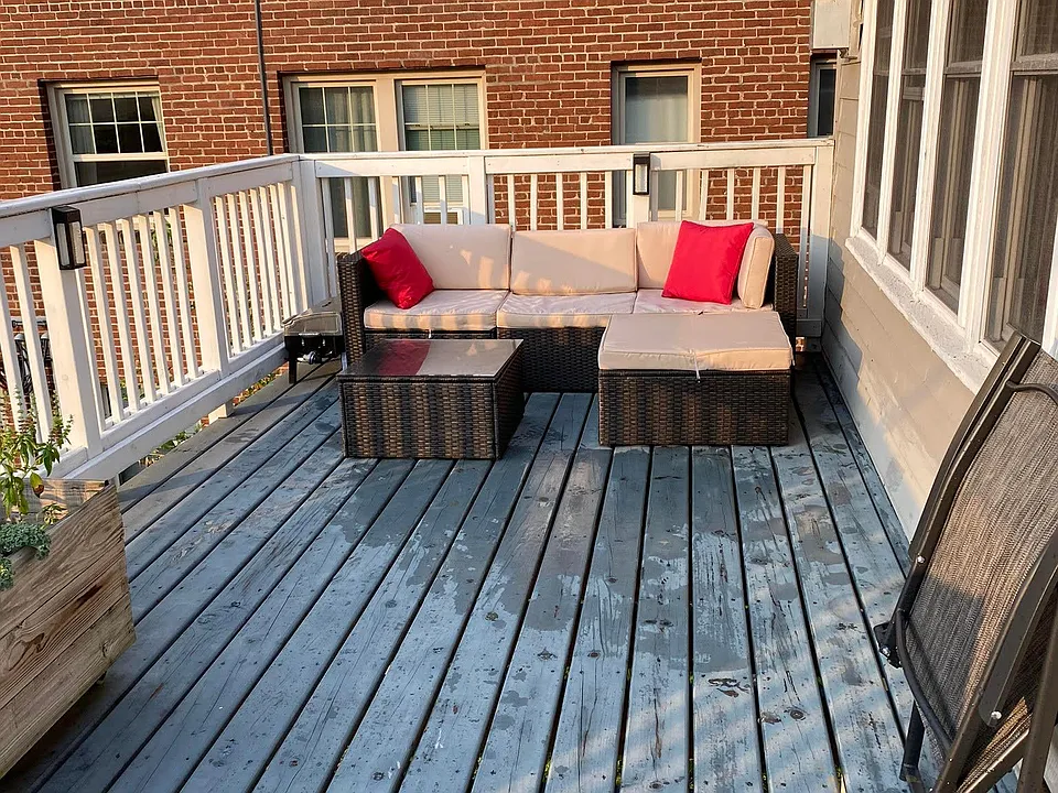 Large 10 foot by 22 foot deck on the south side of the building with views of downtown St. Paul