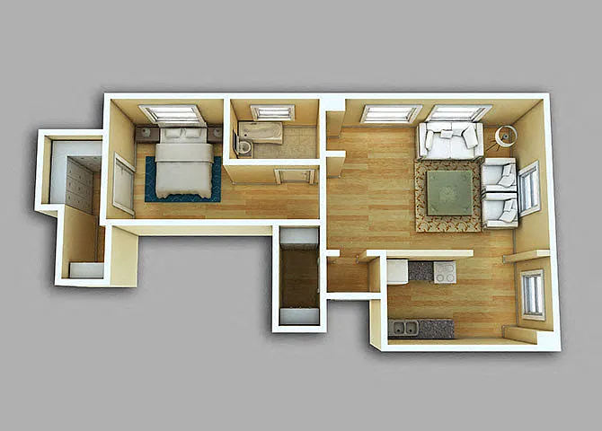 Floor plan 1 Bed, 1 Bath #205-705