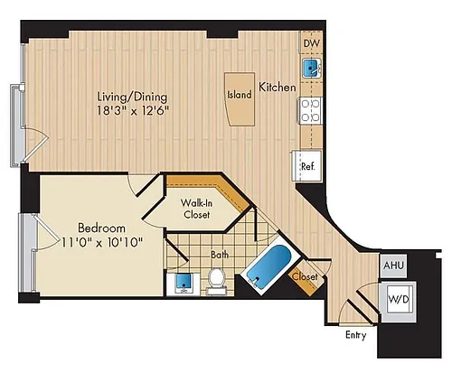 Floor plan 1 Bed 1 Bath-A7a
