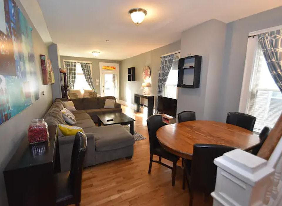 Open Living Room w/ Dining Table, TV