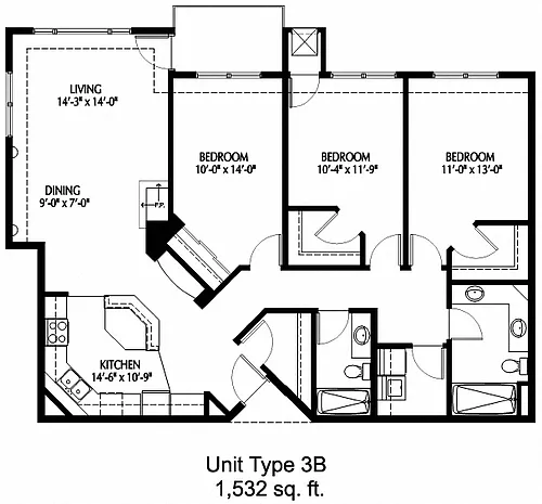 Floor plan Three Bedroom - B