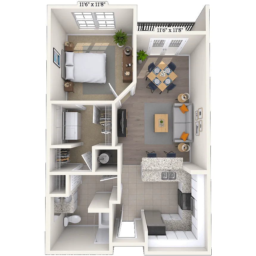 Floor plan Traditional 1x1 618-749 SF
