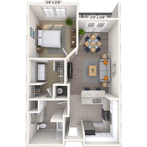 Floor plan Traditional 1x1 641-701 SF