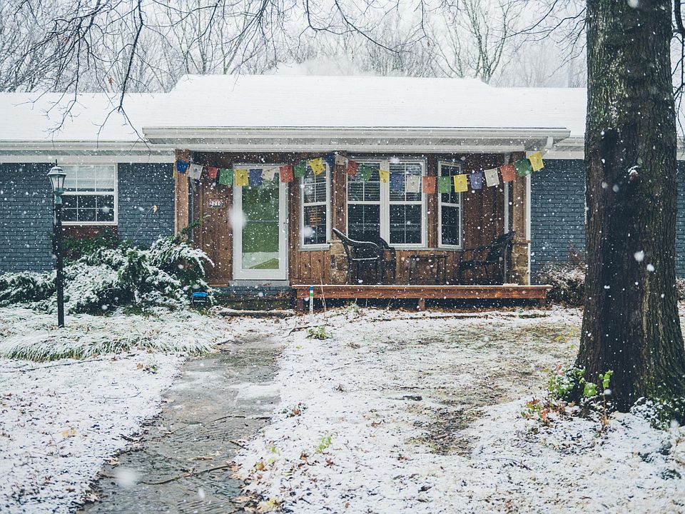 Front of house in winter.