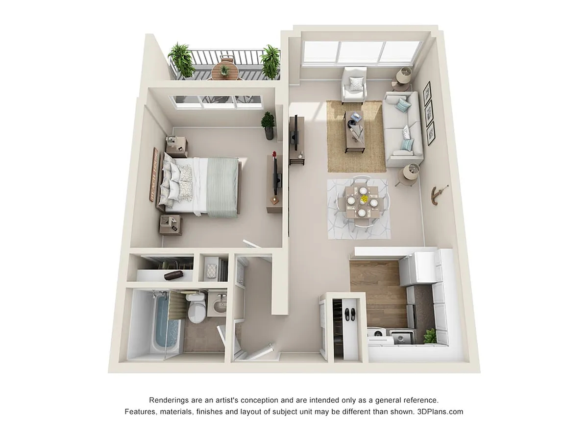 Floor plan 1-Bedroom 1-Bathroom | 670 sqft