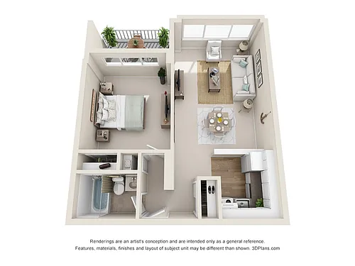 Floor plan 1-Bedroom 1-Bathroom | 670 sqft
