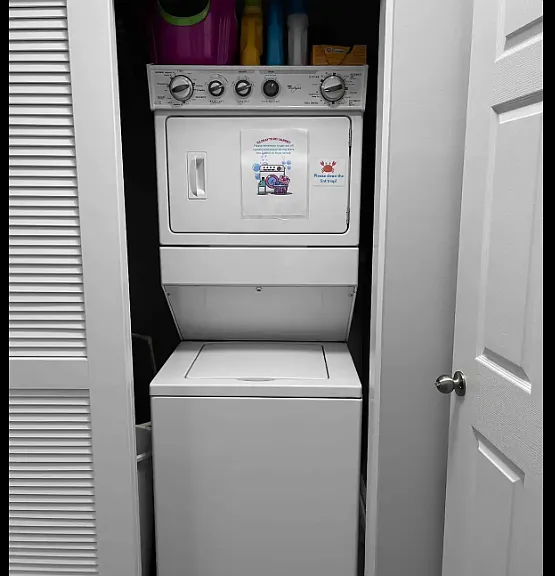 Private, stackable washer and dryer available for your use during your stay.