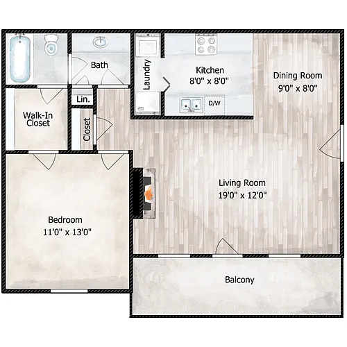 Floor plan 1 Bed 1 Bath