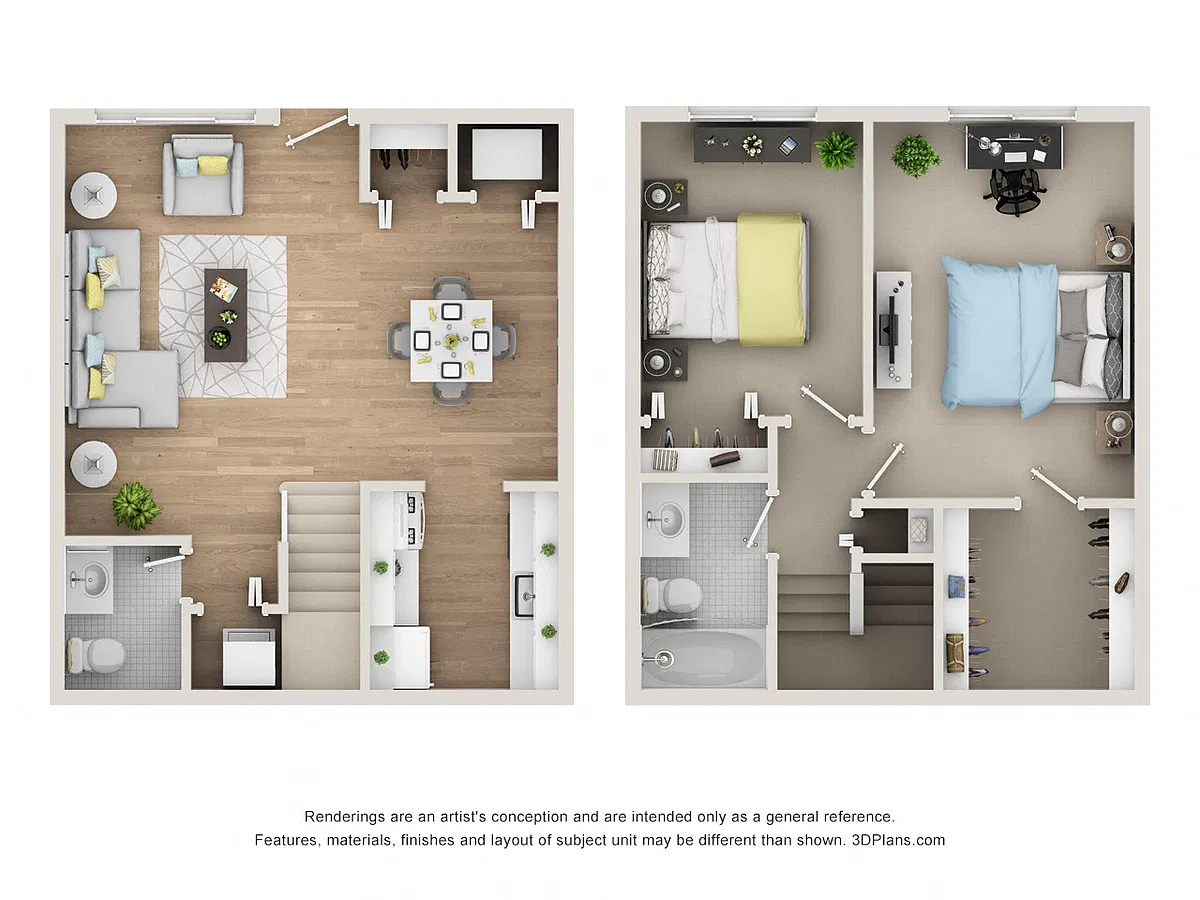 Floor plan Two Bed One and Half Bath Townhome