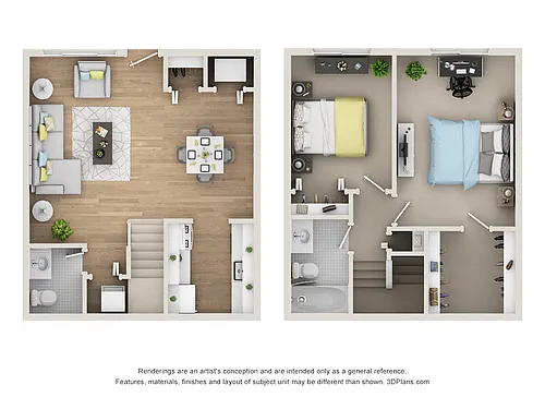 Floor plan Two Bed One and Half Bath Townhome