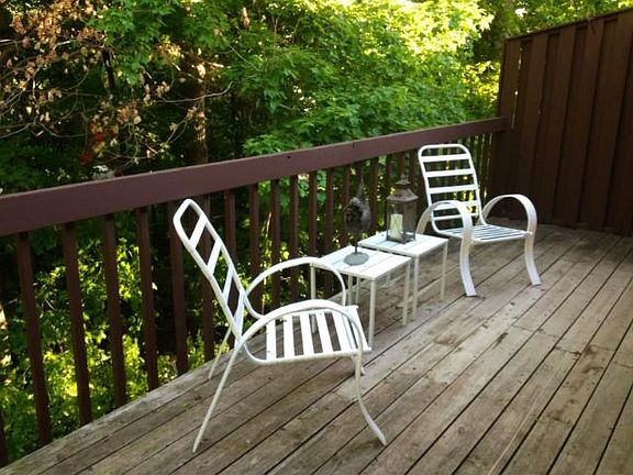 Wonderful, extended deck overlooking wooded area, nature abounds.  Private.
