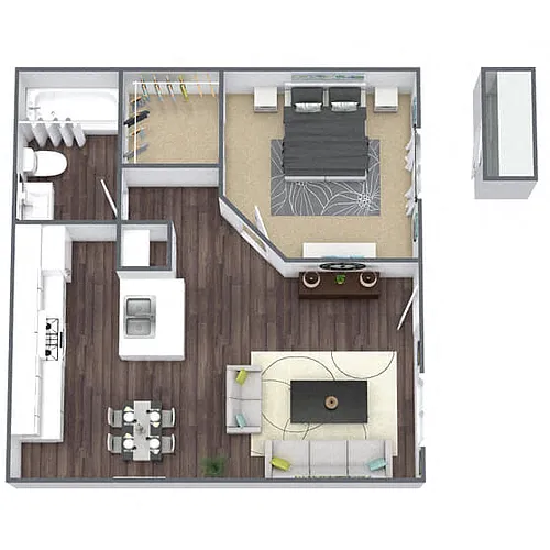 Floor plan A1: 1 Bed 1 Bath