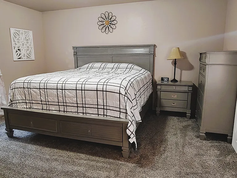 Master bedroom, king size bed.