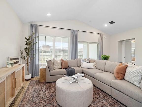 Great room with vaulted ceiling