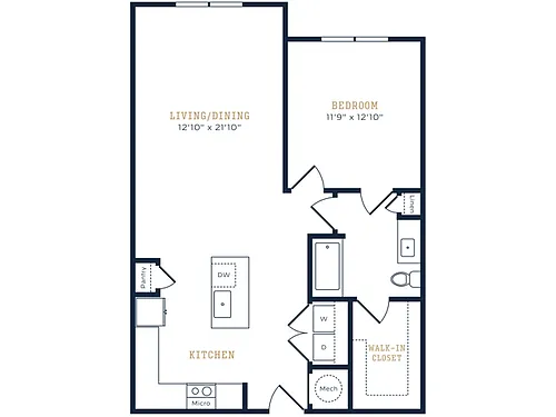 Floor plan 1 Bed, 1 Bath A (60% Income Restricted)