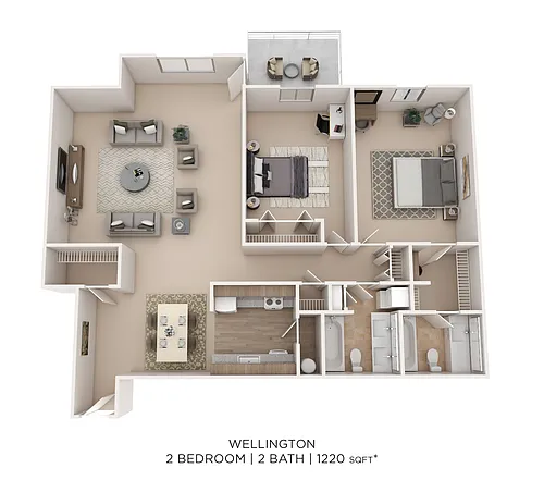Floor plan Wellington 2Bed 2Bath 1220sqft