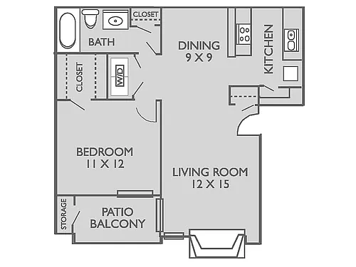 Floor plan 1 Bed, 1 Bath C Upgraded (60% Income Restricted)