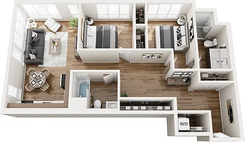 Floor plan Two Bedroom Two Bath w/NW View M8