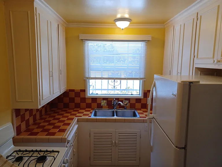 The kitchen, window view to the west.