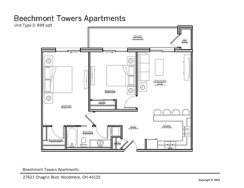 Floor plan 2 Bedroom 1 Bath Premier