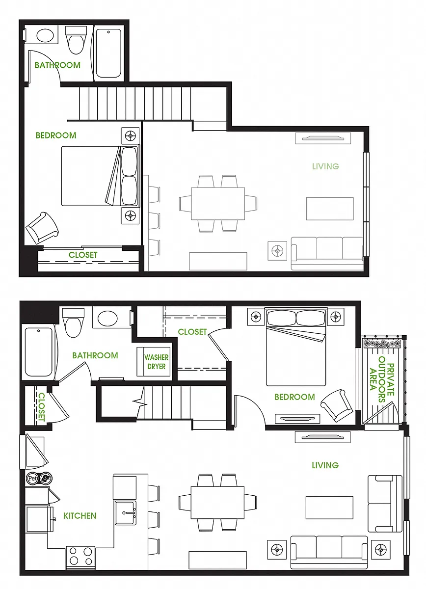 Floor plan Two Bedroom Loft BL1
