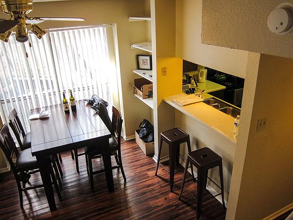 Dining area and kitchen on the right