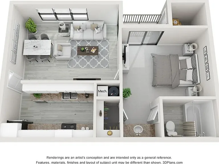 A 3D floor plan rendering of The Sago.