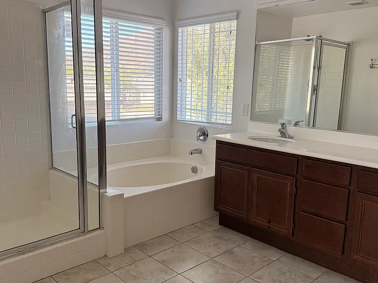 Primary bathroom, shower, tub