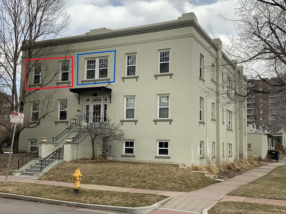 Front of 504 Pearl
Red is Unit Windows
Blue is Hallway