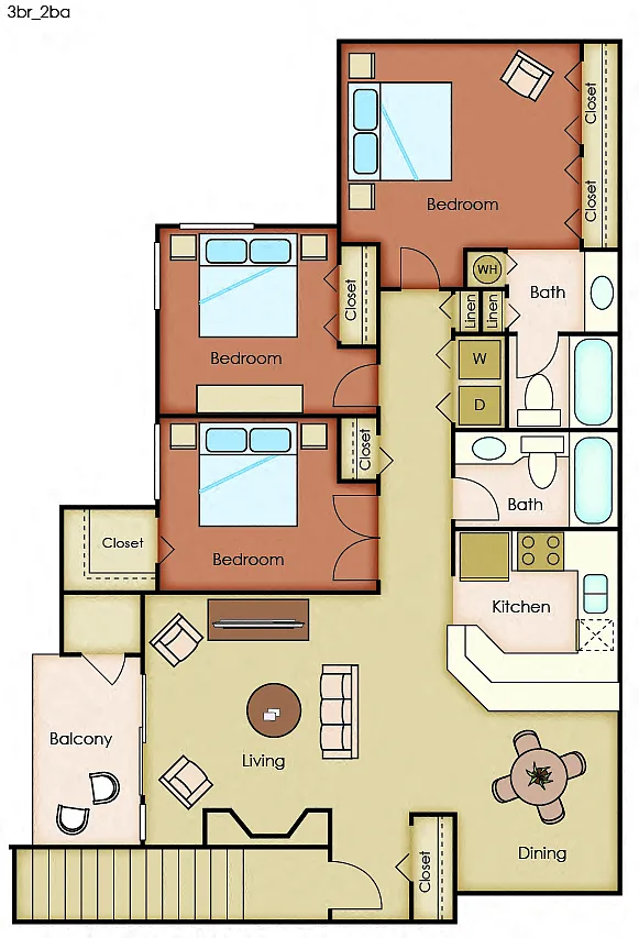 Floor plan Three Bedroom Two Bath