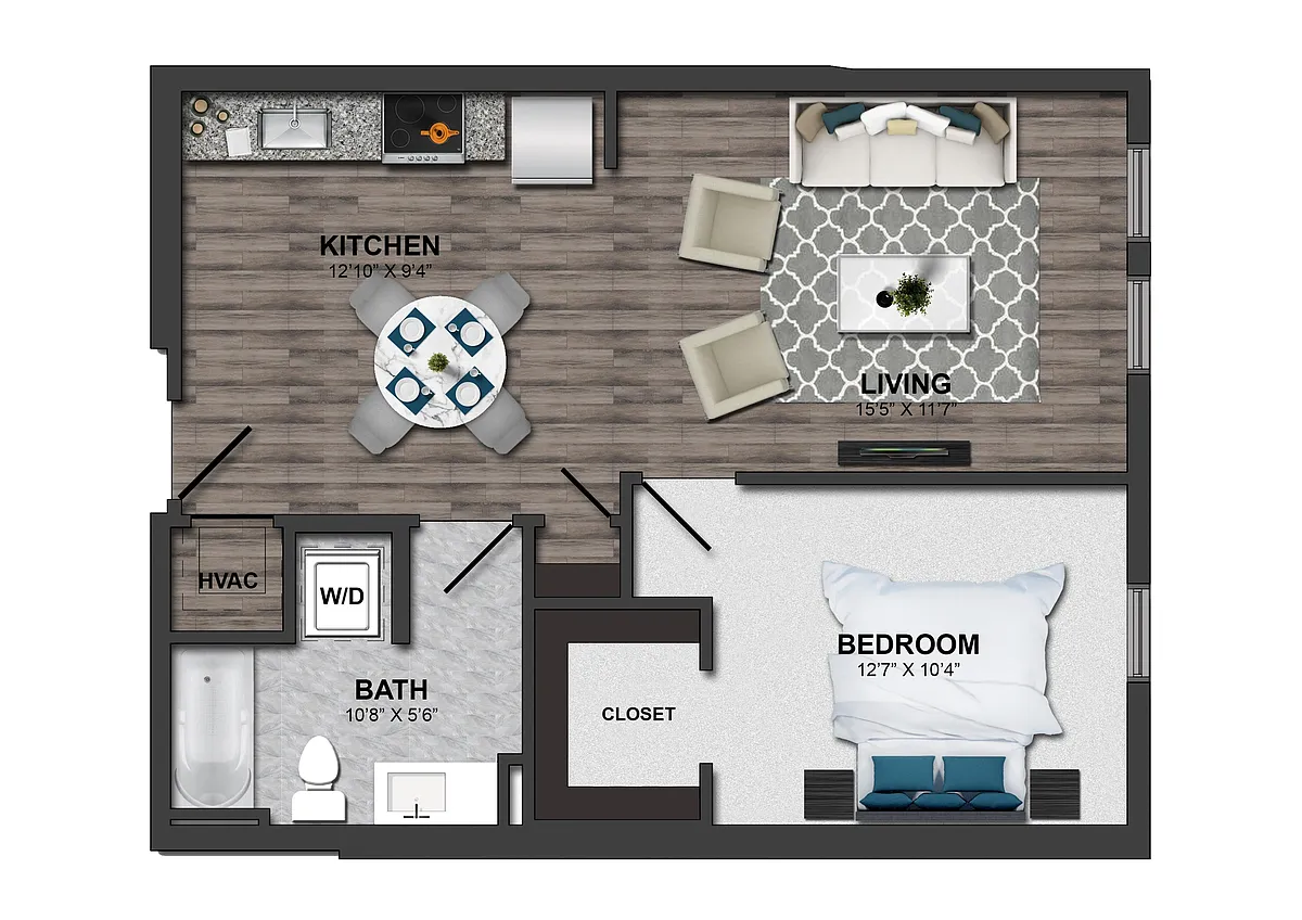 Floor plan 1 Bed/1 Bath 60%-1R (m254aa17)